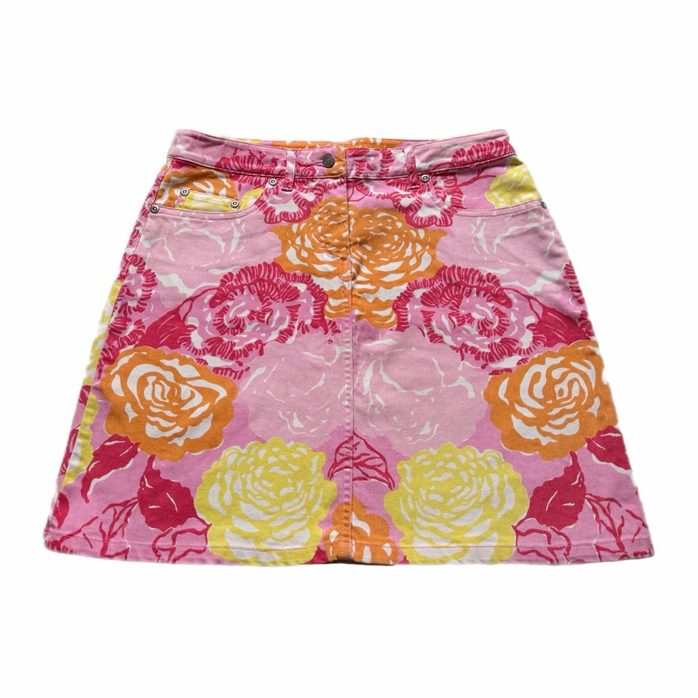 VTG Lilly Pulitzer Y2K Pink Yellow Floral Mini Skirt M Festival Spring Break